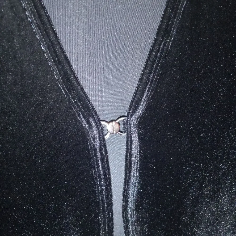 Vtg No Boundaries Velvet Cardigan-Size 11/13-Lined-Witchy-Y2K-Single Clasp-Goth